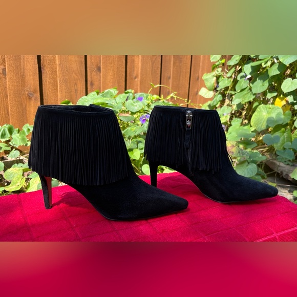 Sam Edelman Kandice Suede Fringe High Heel Booties Black Size 6 EUC - Picture 3 of 12